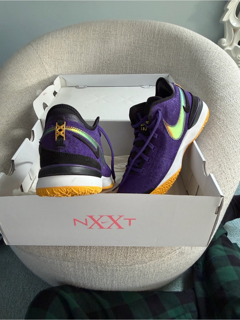 LeBron next GEN-Nike Purple Low-Top Sneakers with Lime Swoosh and Yellow Outsole